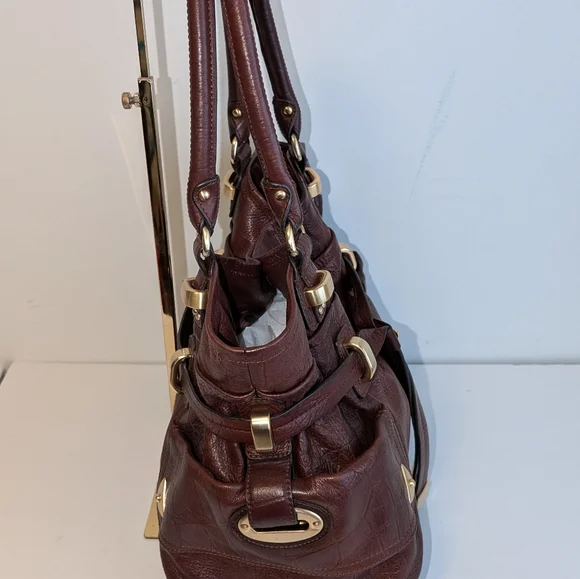B. Makowsky Brandy Brown Leather Croco Embossed Drawstring Shoulder Bag - $298 - Picture 7 of 12